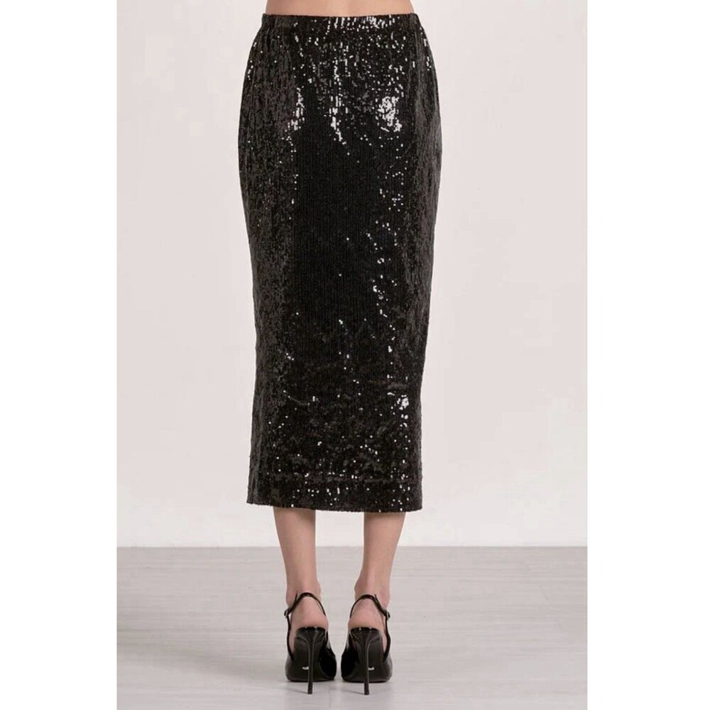 Elan Hannah Black Sequin Sparkle Midi Pencil Skirt M  Party Holiday - Picture 2 of 3